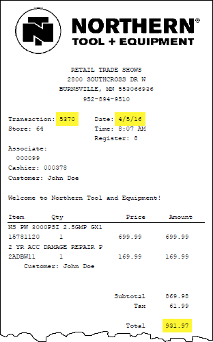 store receipt